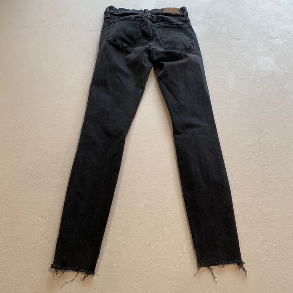 Madewell Black Skinny Jeans Distressed Raw Hem Stretch Denim - Picture 2 of 11
